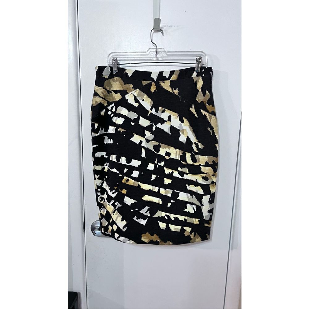 Blumarine Women's Black & Yellow Abstract Print Wool Pencil Skirt Size 34
